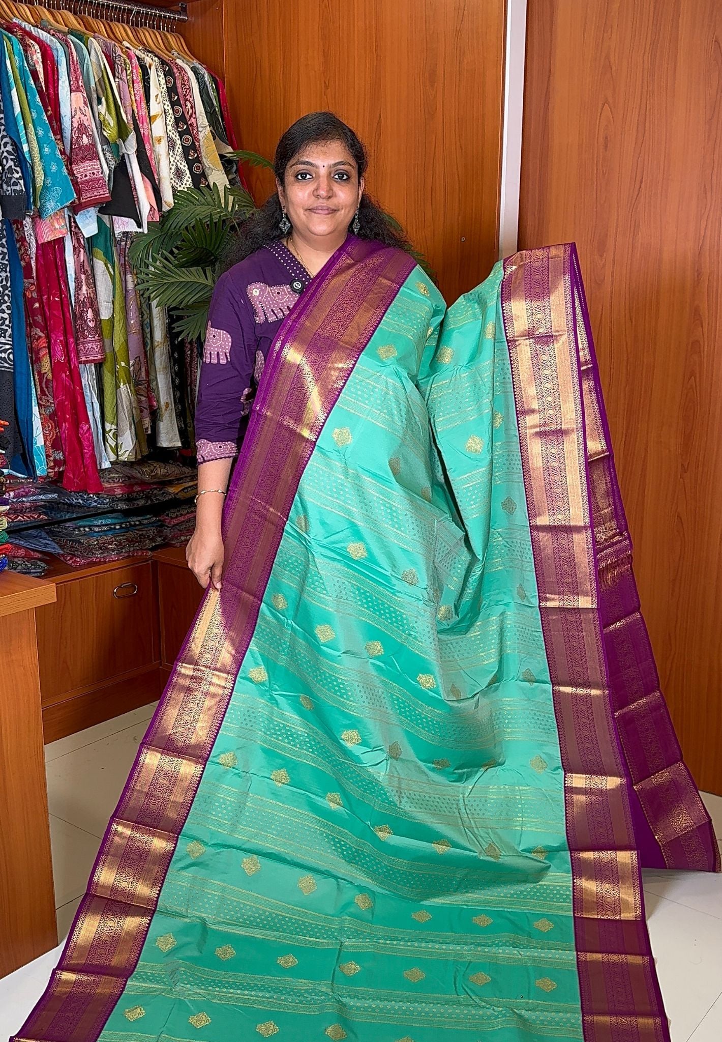 Budget Kanchipuram Silk Saree-Purple