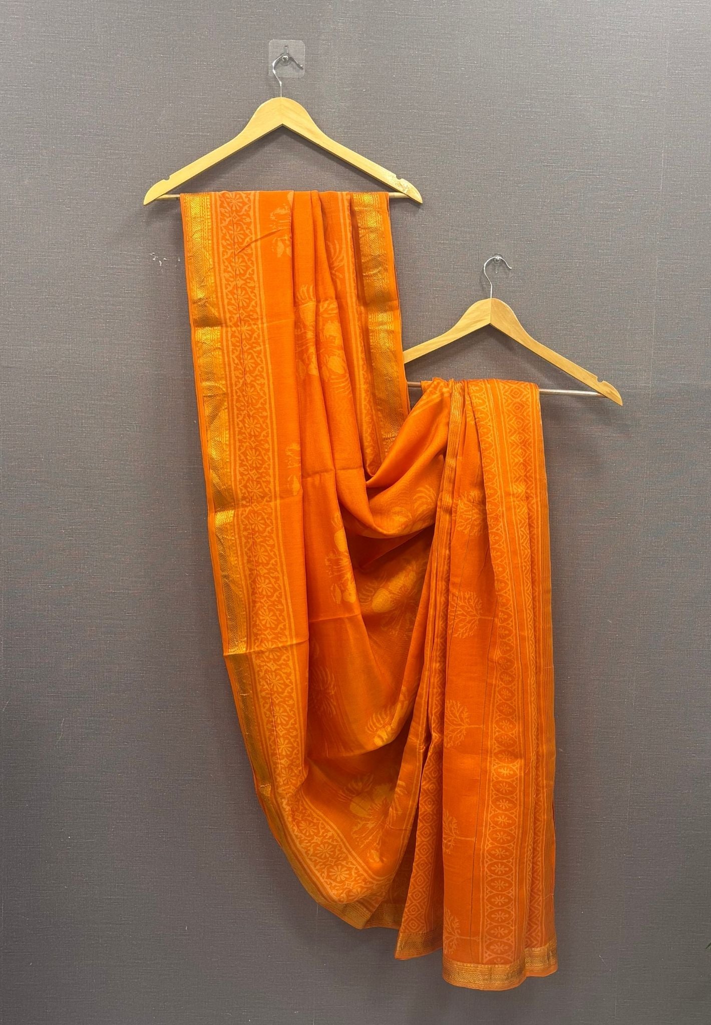 Pure Maheshwari Silk Cotton Saree-Orange