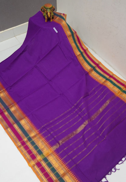 Chettinadu Cotton Saree-Bright Violet with Varisapet Border
