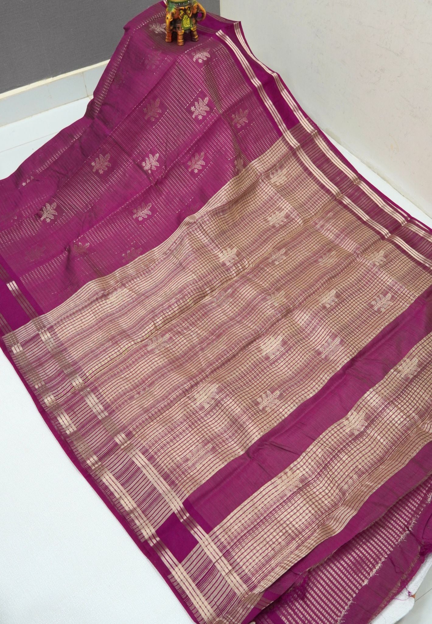 Semi Tussar Saree-Wine in RainDrop Zari with Retapet Border