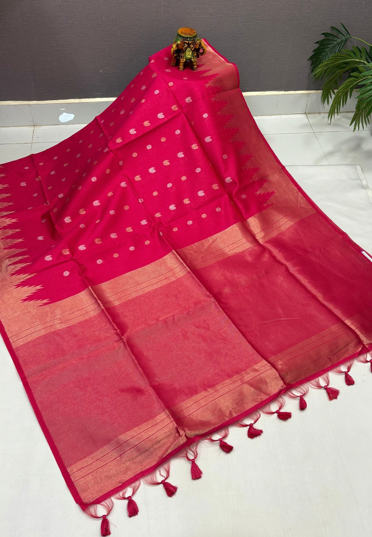Raw Silk Saree-Rani Pink In Tower Zari Border