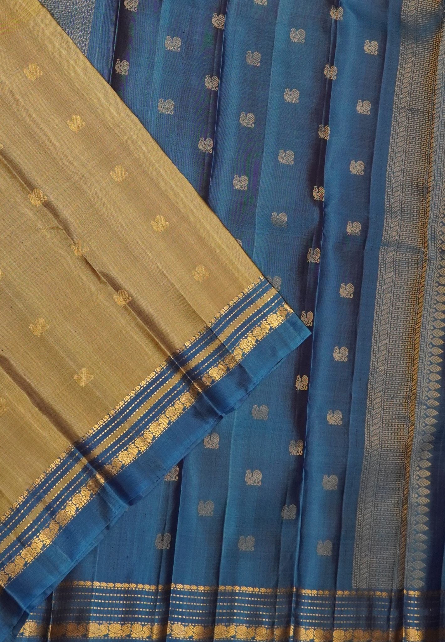 Pure Silk Saree – Grey Blue with Elegant Zari Weave
