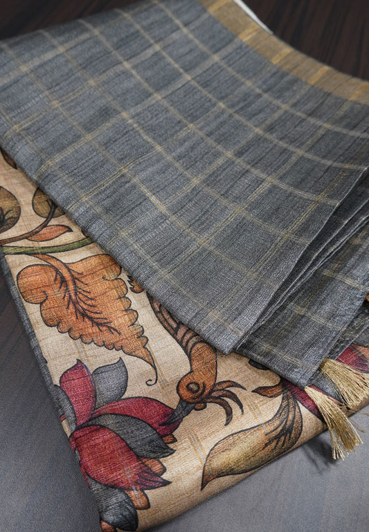 Semi Tussar Saree - Grey