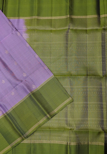 Pure Kanchipuram Silk Saree with Contrast Elegance Lavender-Olive Green