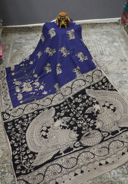 Kalamkari Cotton Saree – Traditional Art Inspired Design – Violet