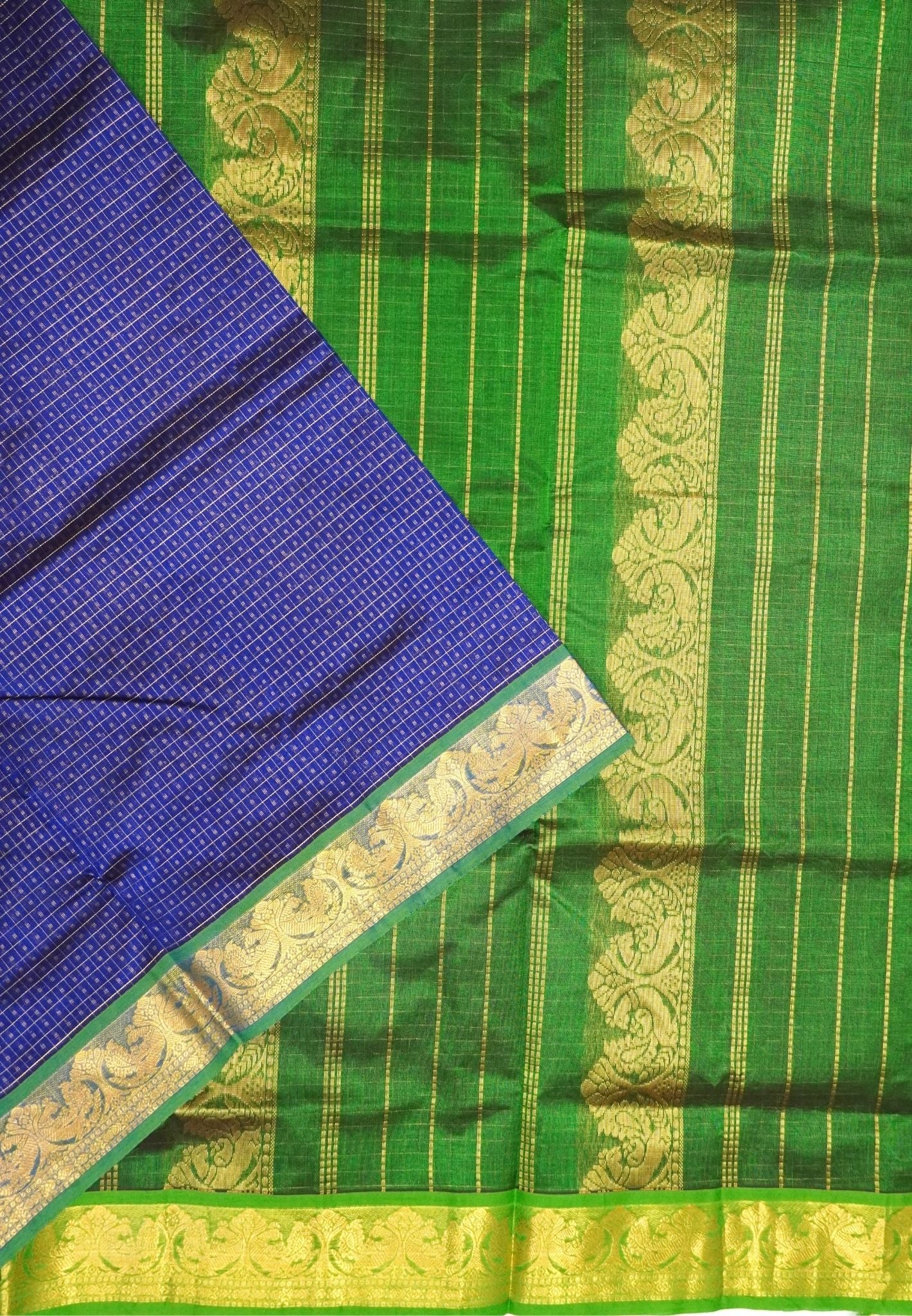 Pure Silk Cotton Saree-Blue with Contrast Border in Lakshdeepam