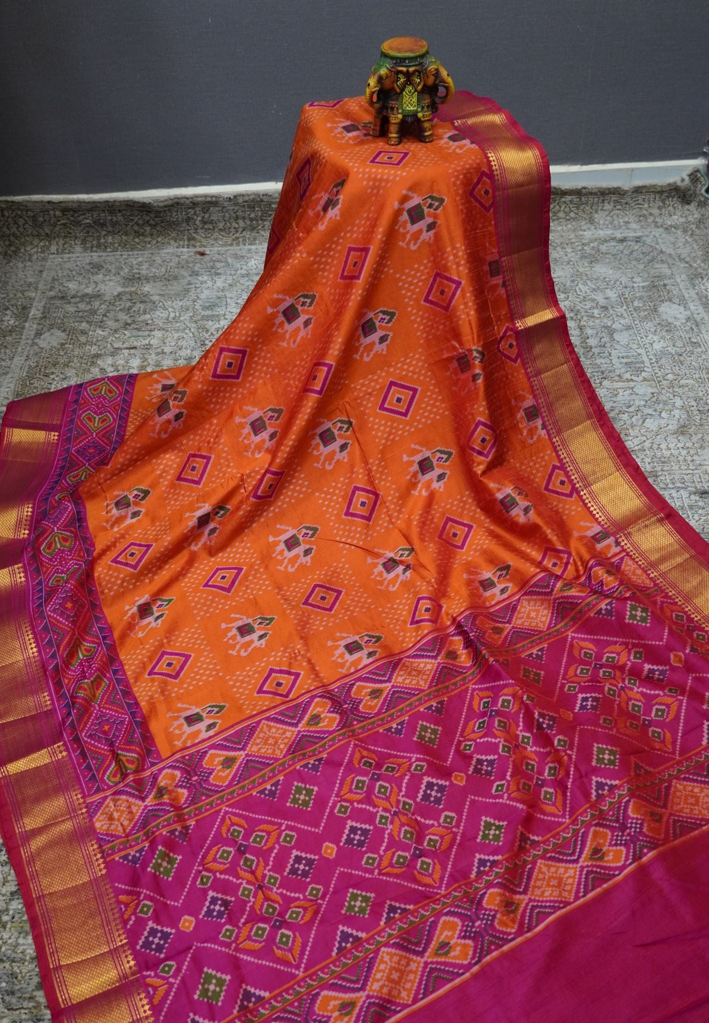 Semi Patola Saree – Orange & Pink Elegance