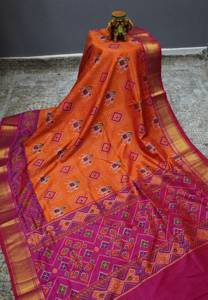 Semi Patola Saree – Orange & Pink Elegance