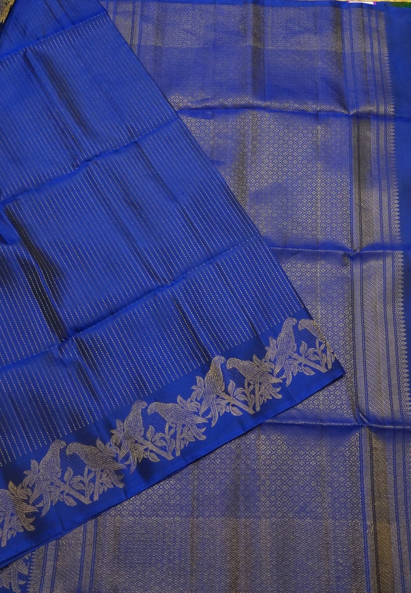 Pure Soft Silk Saree-Royal blue Zari lines with Parrot Border