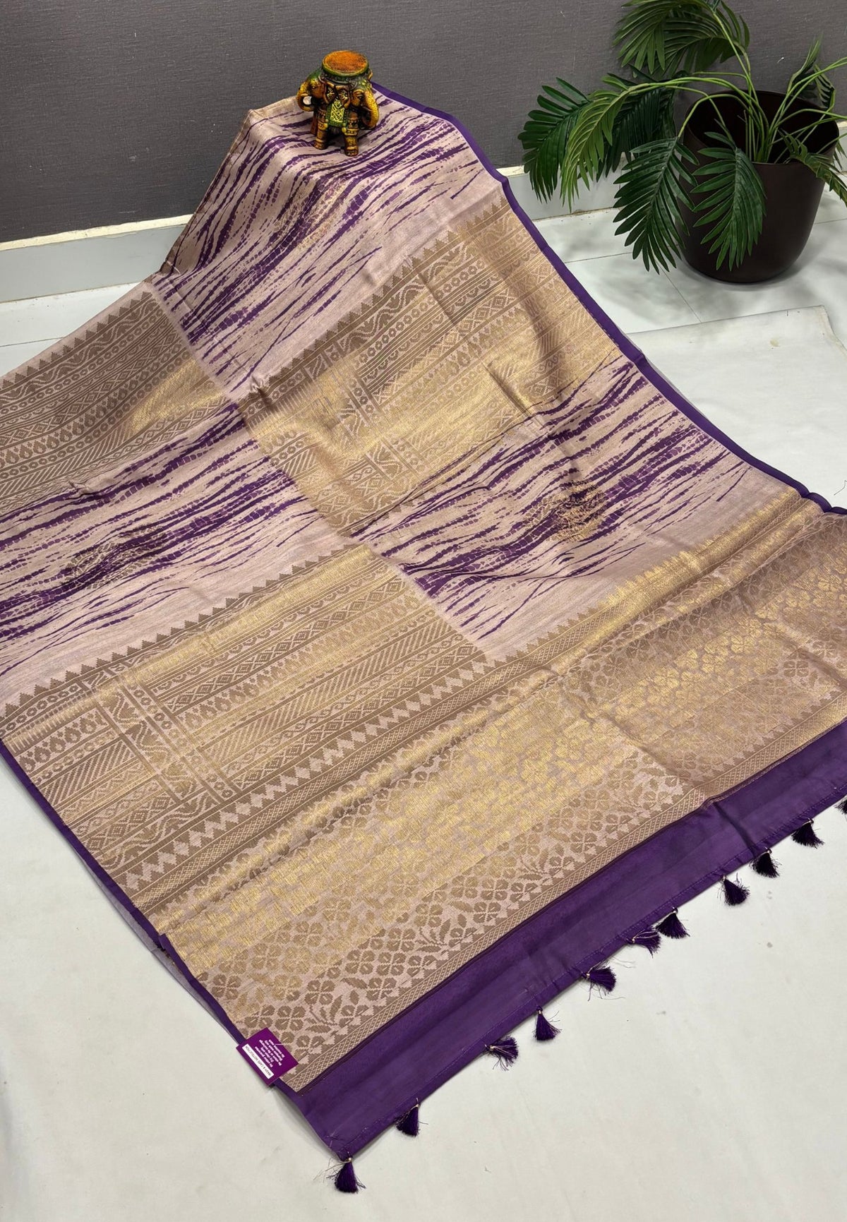 Tussar Saree-Purple in Traditional Leheriya Pattern Border