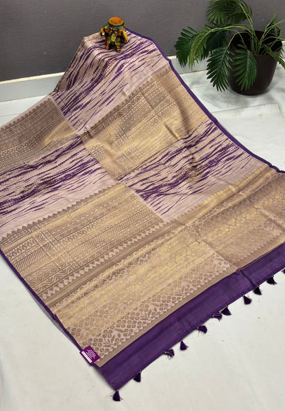 Tussar Saree-Purple in Traditional Leheriya Pattern Border