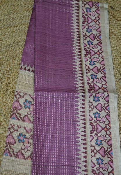 Semi Tussar Saree -Dark Pink with Ikkat Border