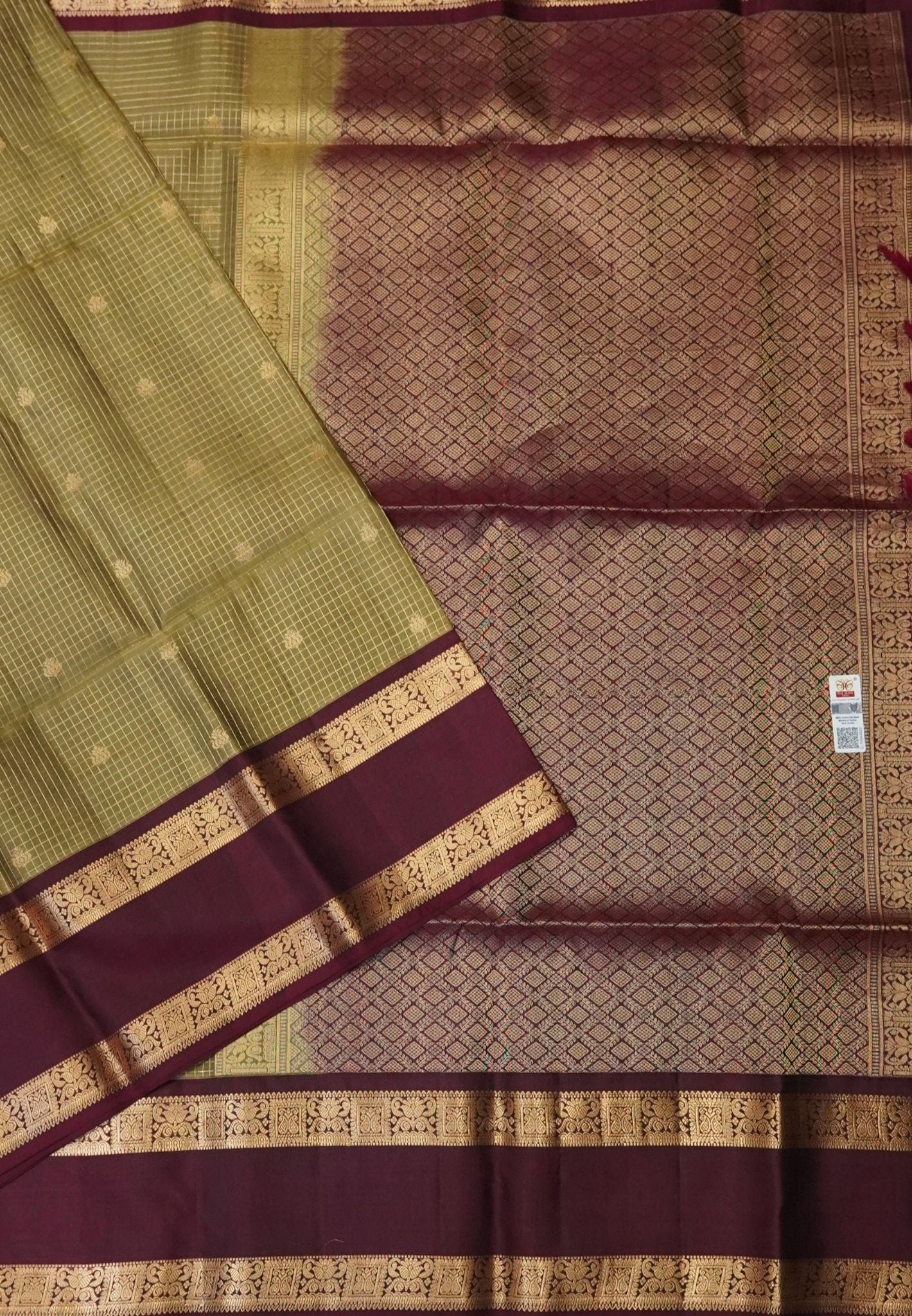Pure Soft Silk Saree- Bronze Zari Check with Retapet Border