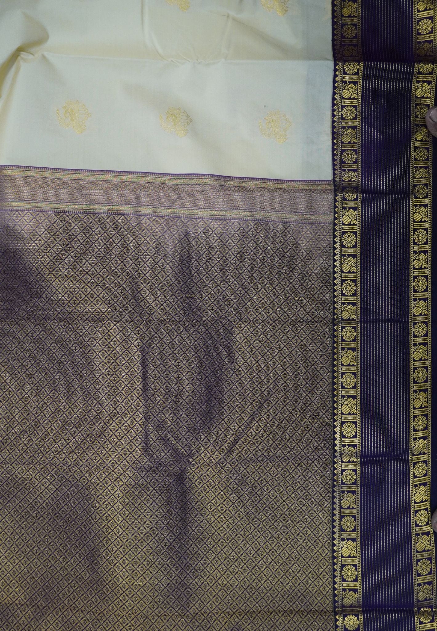 Semi Silk Saree-Cream with Contrast Zari Border