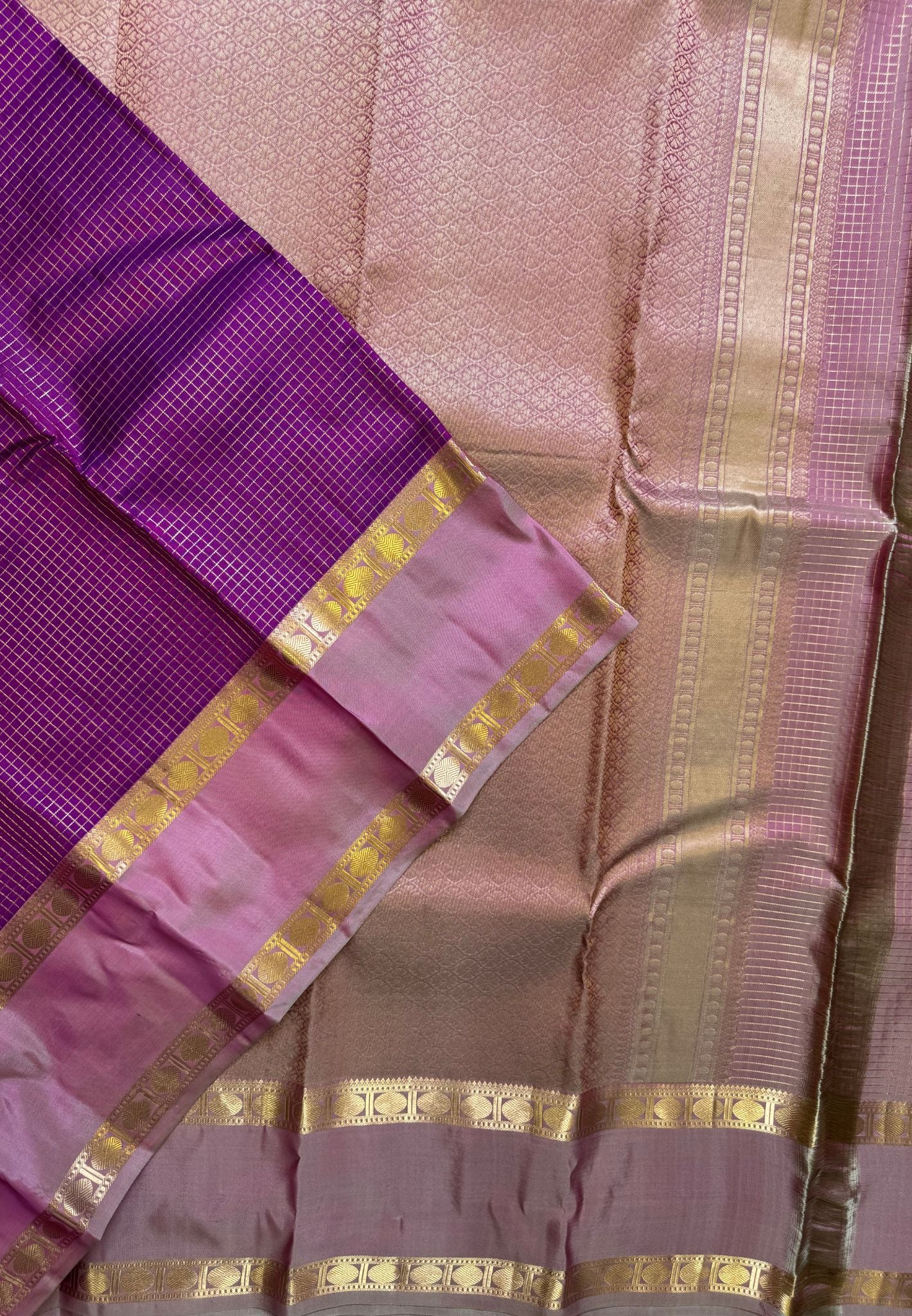 Pure Silk Saree-Purple in Zari Checks with Retapet Border