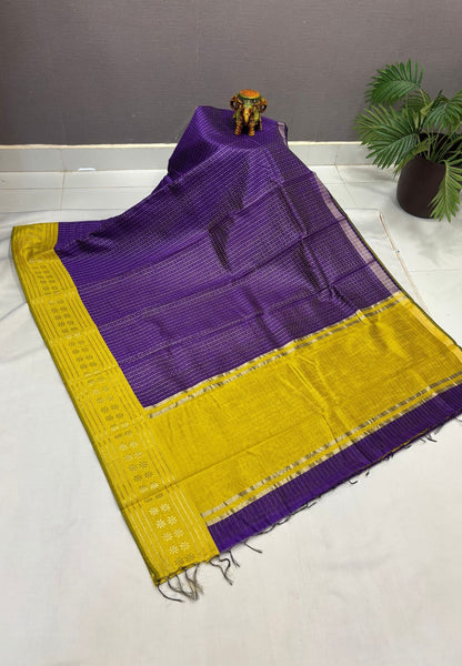 Raw Silk Saree-Violet in 1000 Butta with Contrast Zari Border