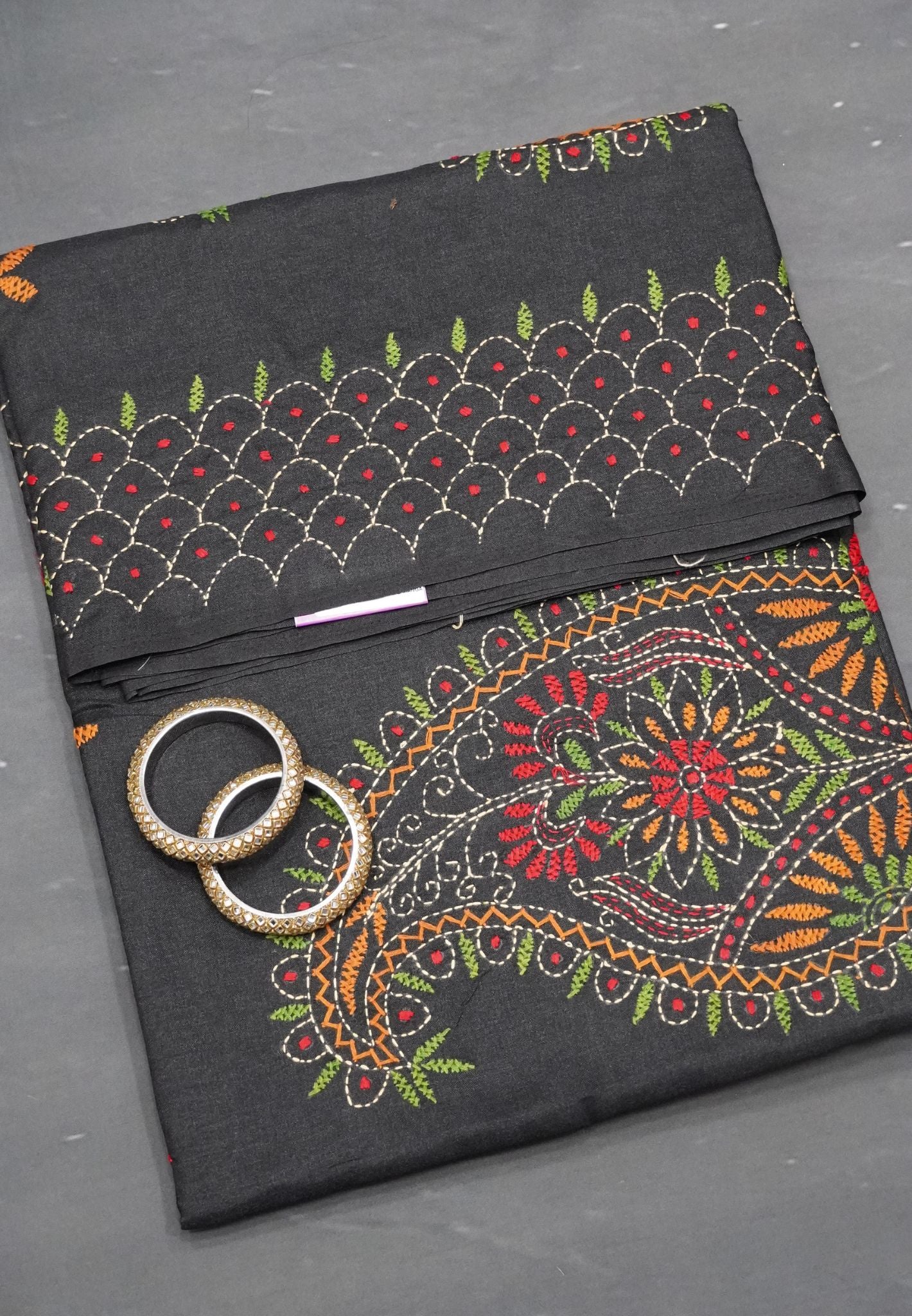 Tussar Saree - Kanta Work Black