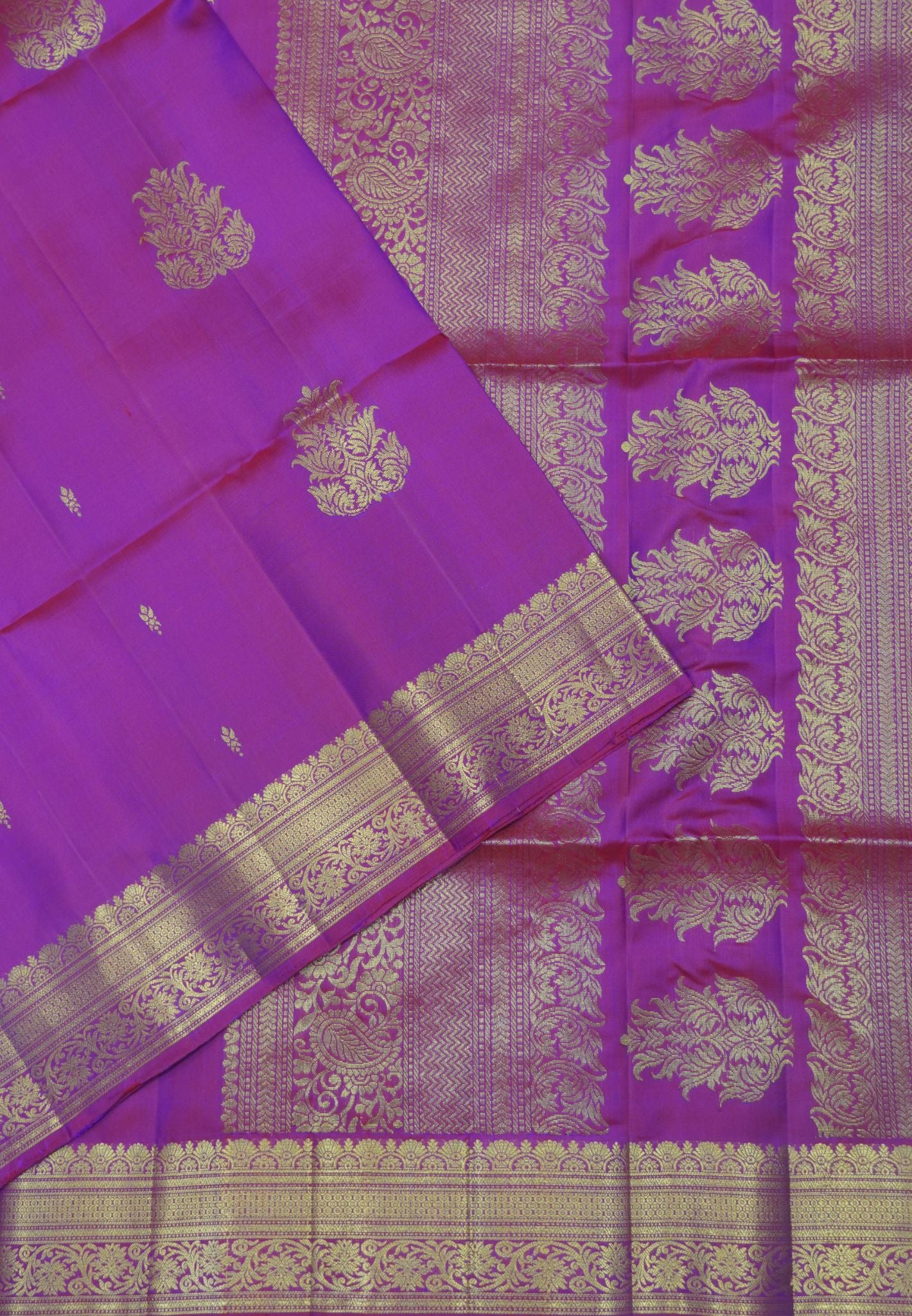 Pure Soft Silk Saree – Rani Pink with Floral Brocade Border