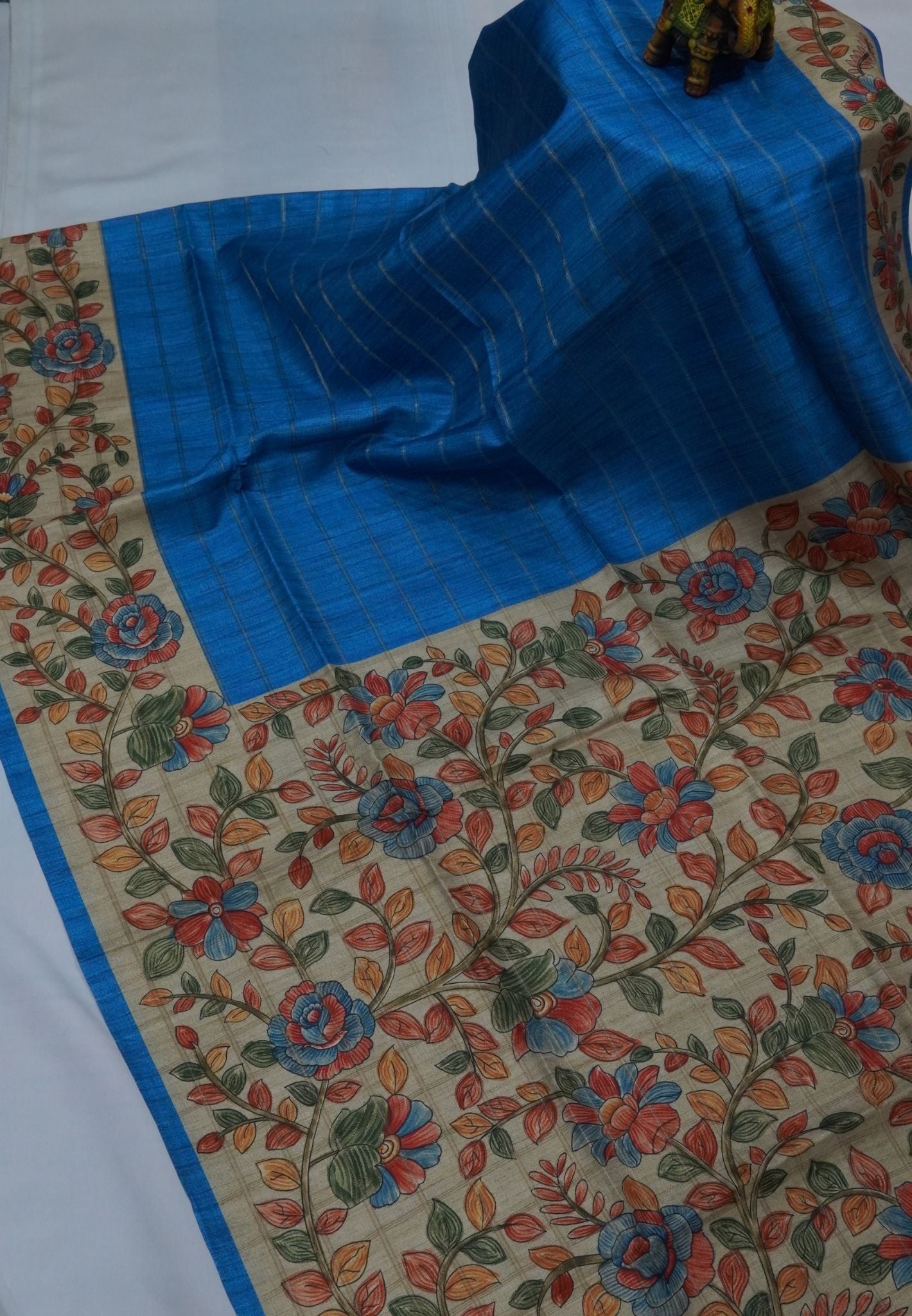 Semi Tussar Saree-Blue