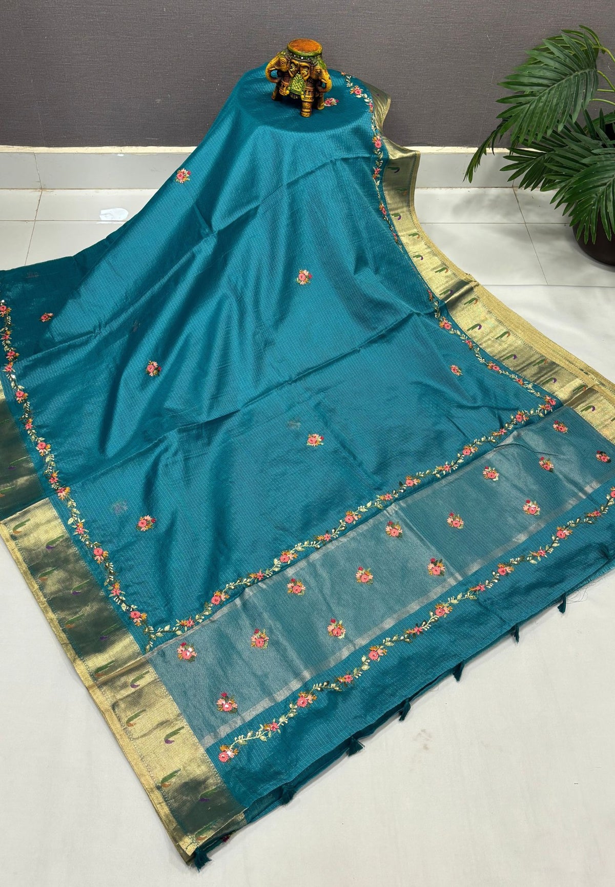 Kota Saree- Ramar Blue In Floral Zari Vine Border