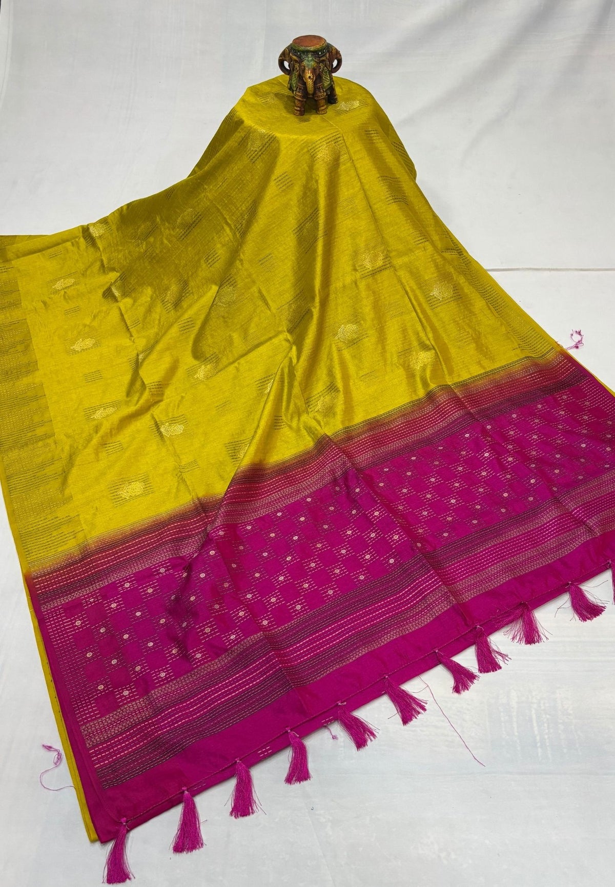 Chanderi Saree-Lime Yellow with Zari Lines