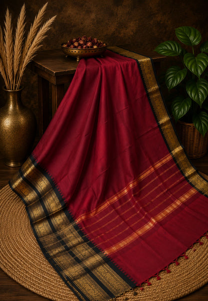 Chettinad Cotton Saree-Maroon with Contrast Border