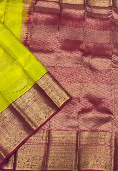 Pure Kanchipuram Silk Saree -Yellow Red