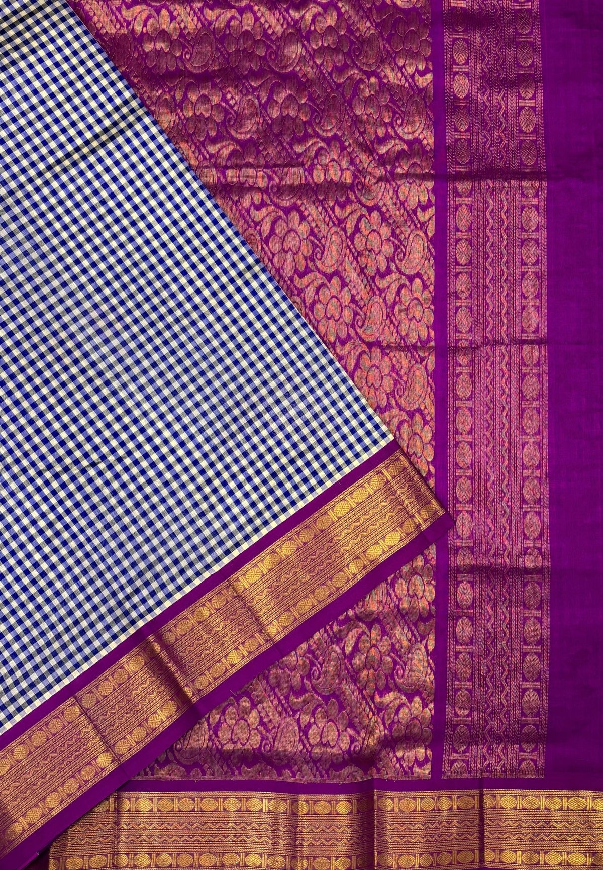 Pure Silk Cotton Saree-Blue In Kalyani Zari With Contrast Border