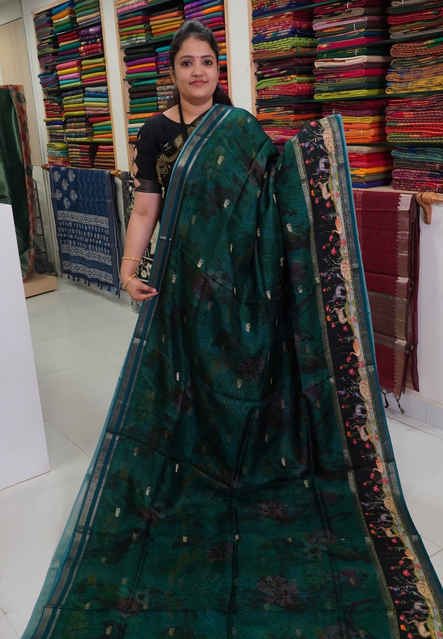Pure Dola Silk Saree-Peacock Green