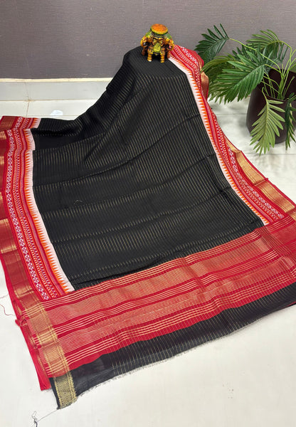 Soft Tussar Saree-Black in Tower Pattern Border