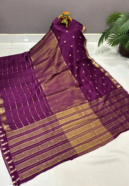 Viscose Saree-Purple In Multi-Line Zari Border