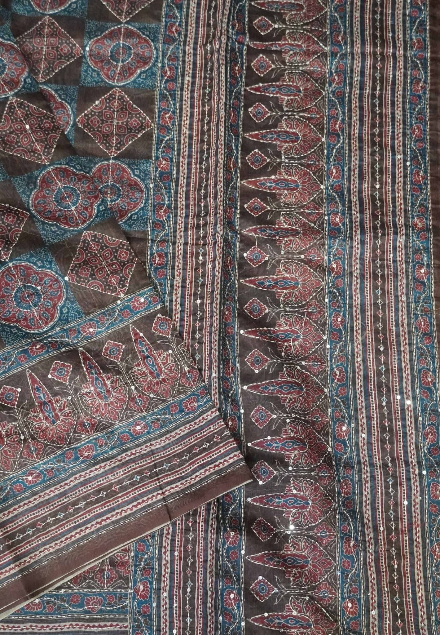 Chanderi Saree -Brown with Kantha Work