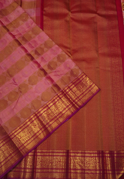 Pure Kanchipuram Silk Saree- Pastle Pink with Geometric Woven Pattern
