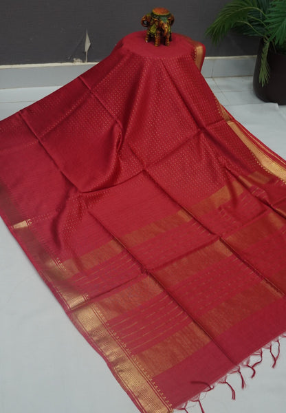 Semi Bhagalpur Tussar Saree-Zari Dots Red