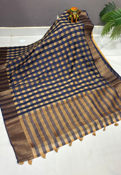Bamboo Tussar Saree-Sandal In Palum Pazhamum Border