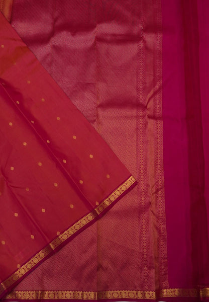 Pure Kanchipuram Silk Saree-Bronze Pink with Small Border