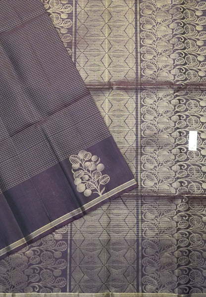 Pure Kanchipuram Silk Saree - Dk Maroon Checks
