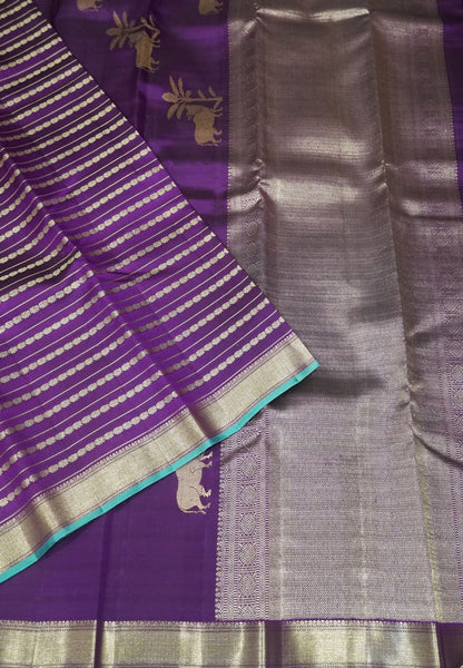 Pure Kanchipuram Silk Saree- Wine Small Border with Annam Butta
