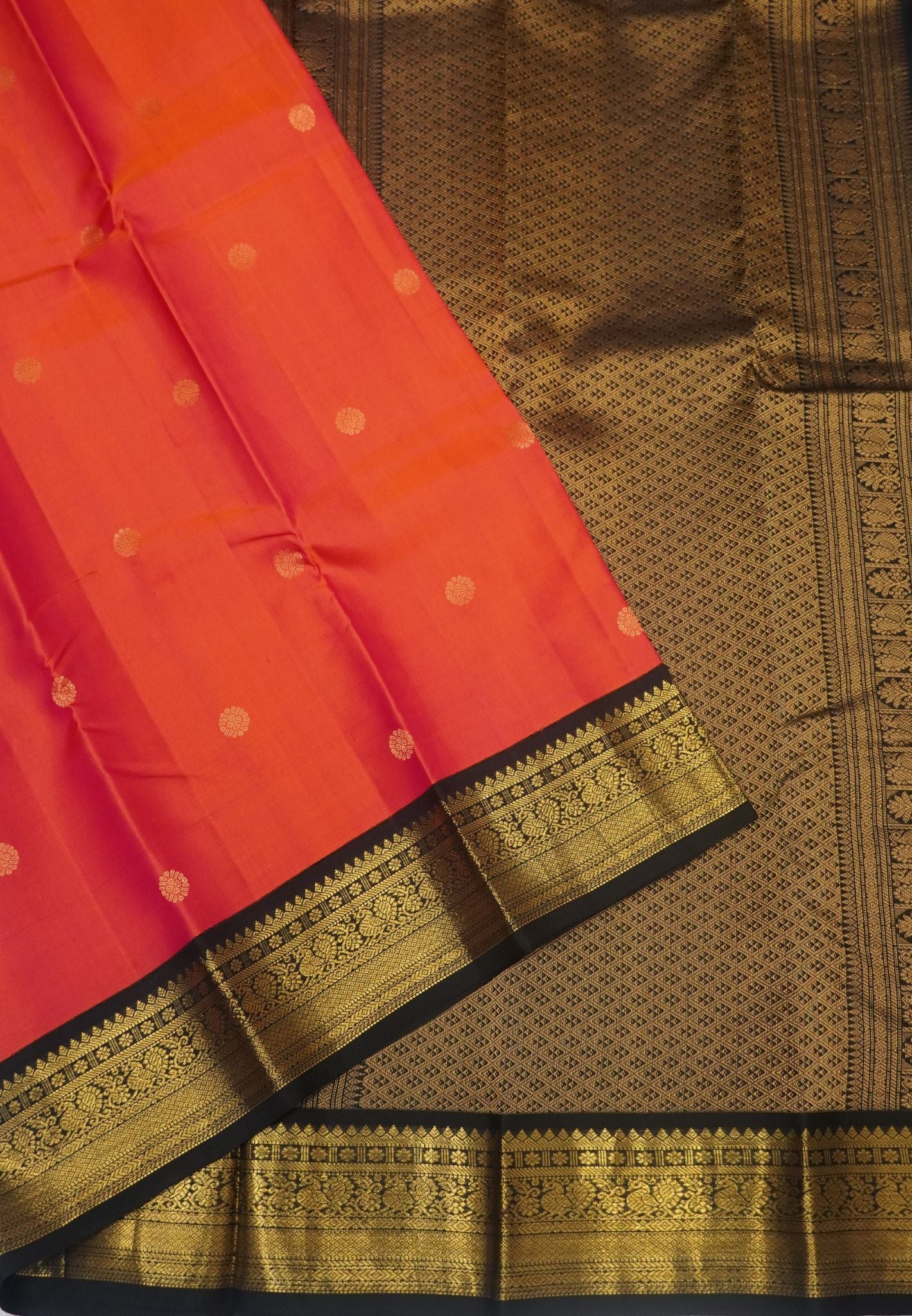 Pure Kanchipuram Silk Saree- Peach Pink with Contrast Korvai Border