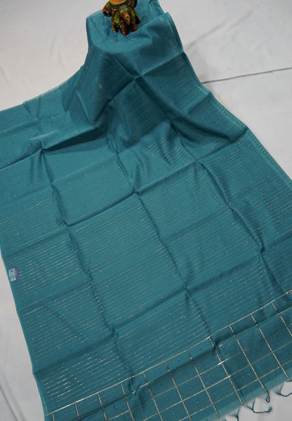 Organza Saree- Blue Pastle Shades with Sequence Work