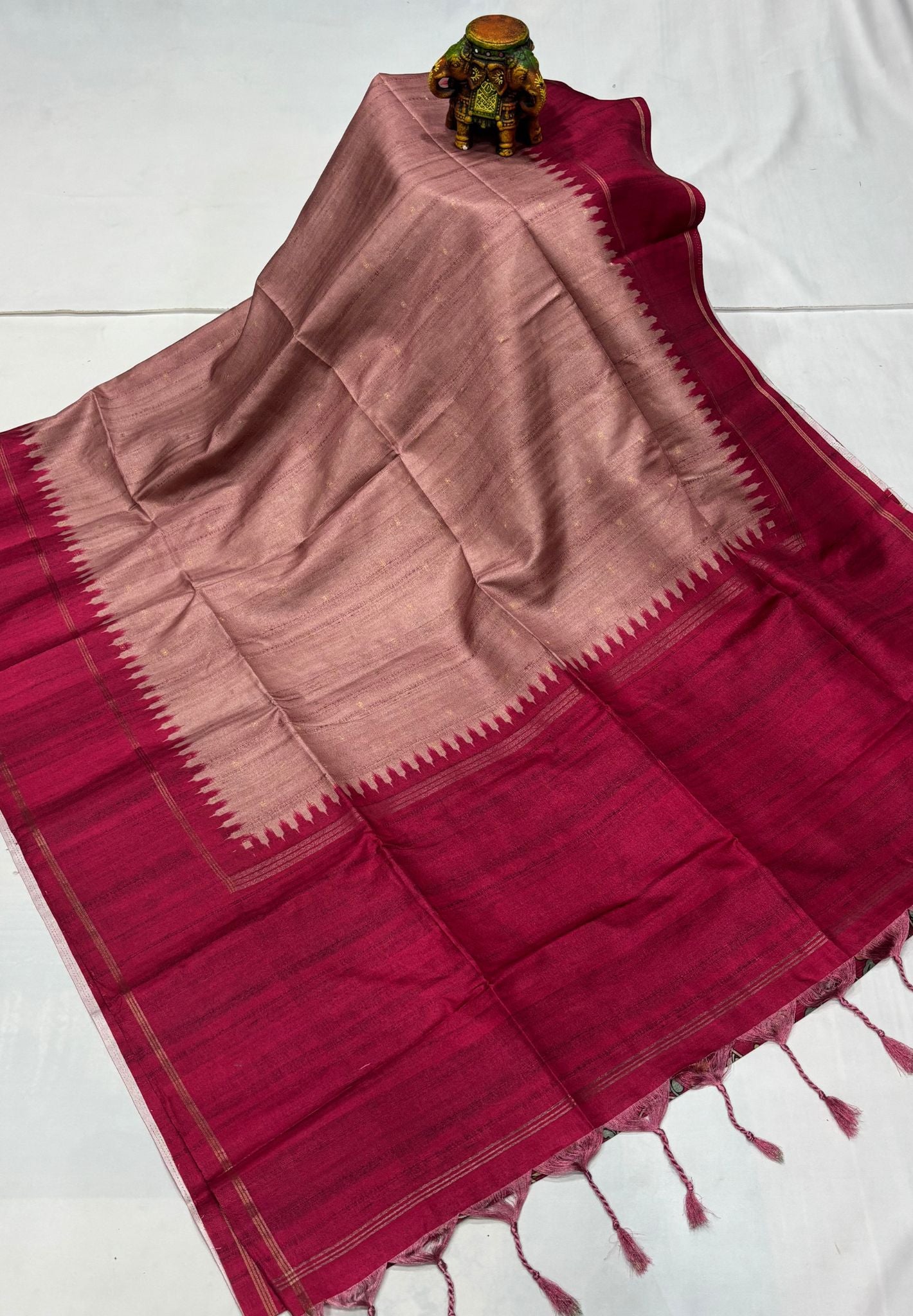 Semi Tussar Saree-Light Choco Brown with Plain Zari Border