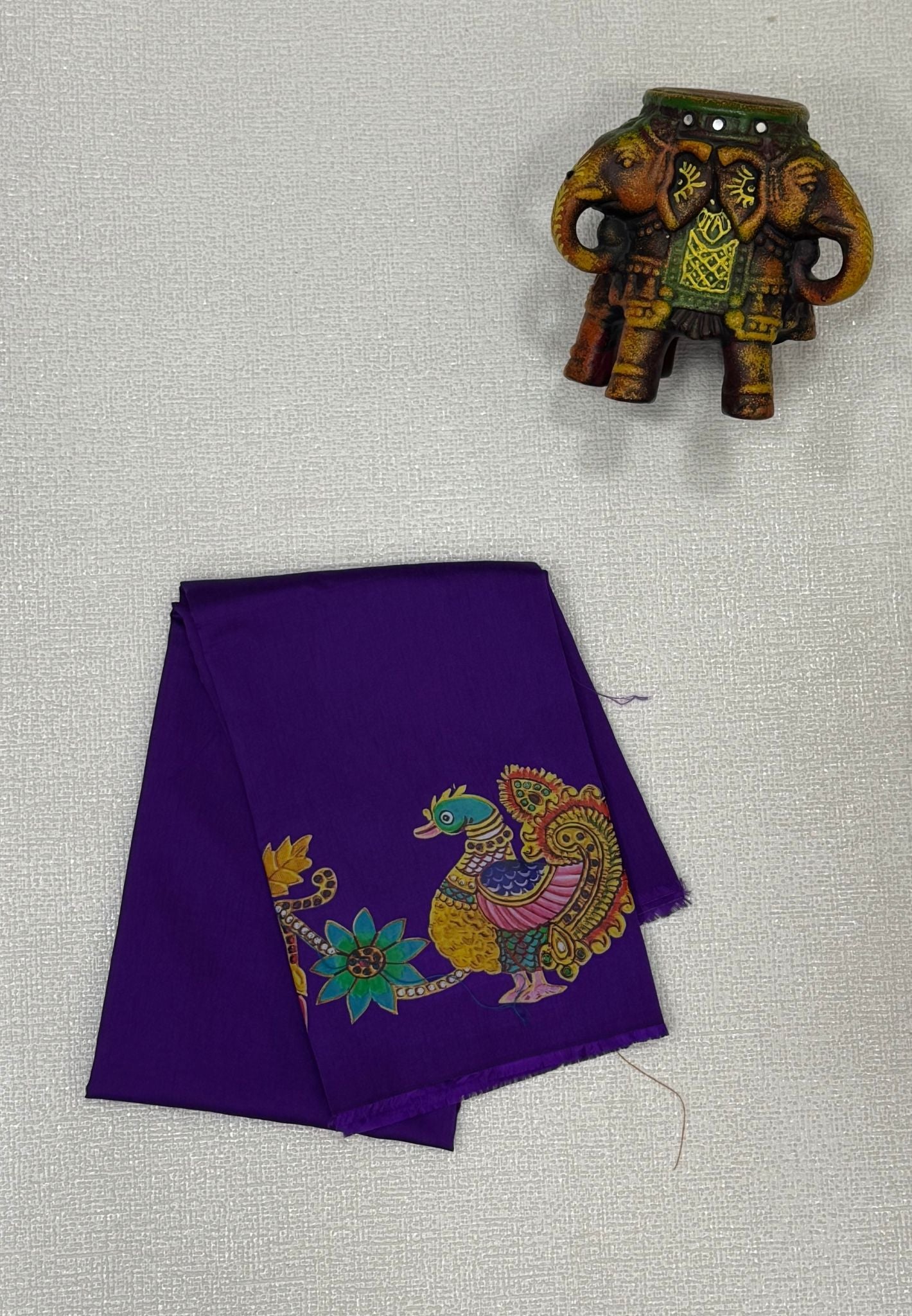 Mangalgiri Silk Blouse-Purple in Tanjore Print