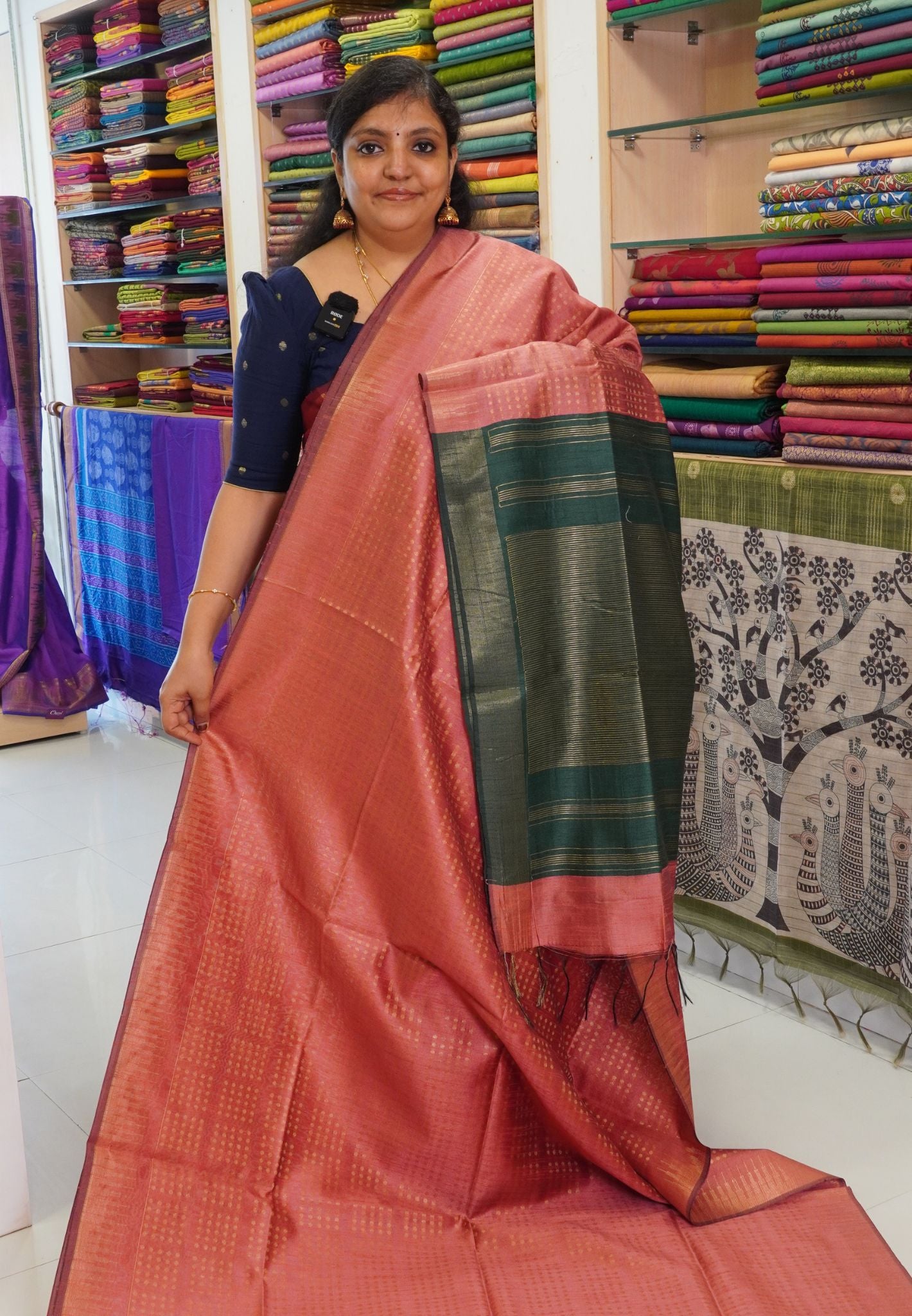 Semi Raw Silk Saree Pale Orange- Green