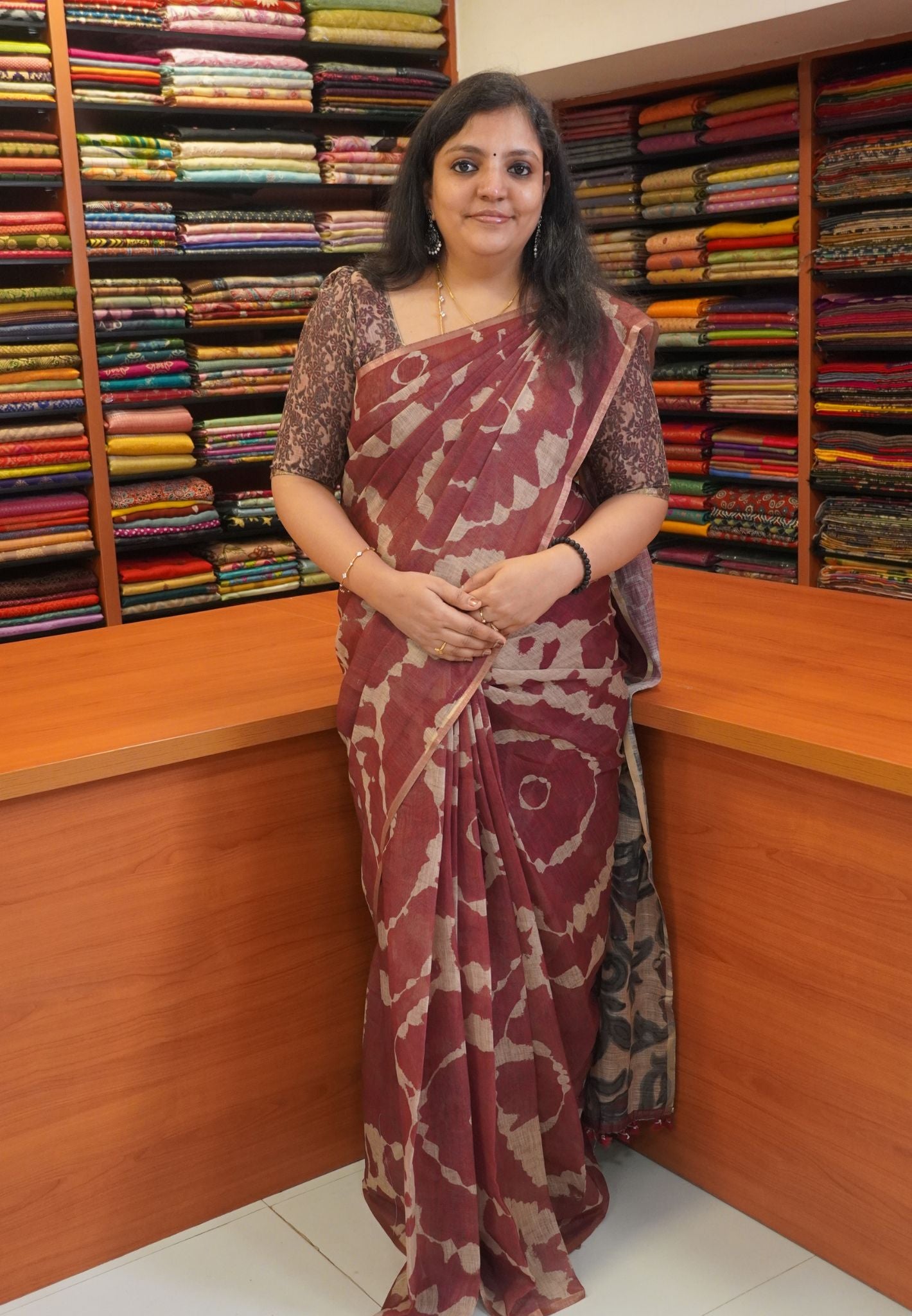 Linen Saree -Maroon