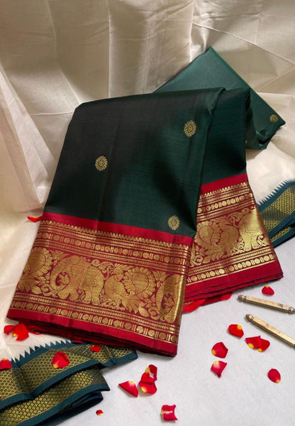 Pure Kanjivaram Silk Saree- Bottle Green