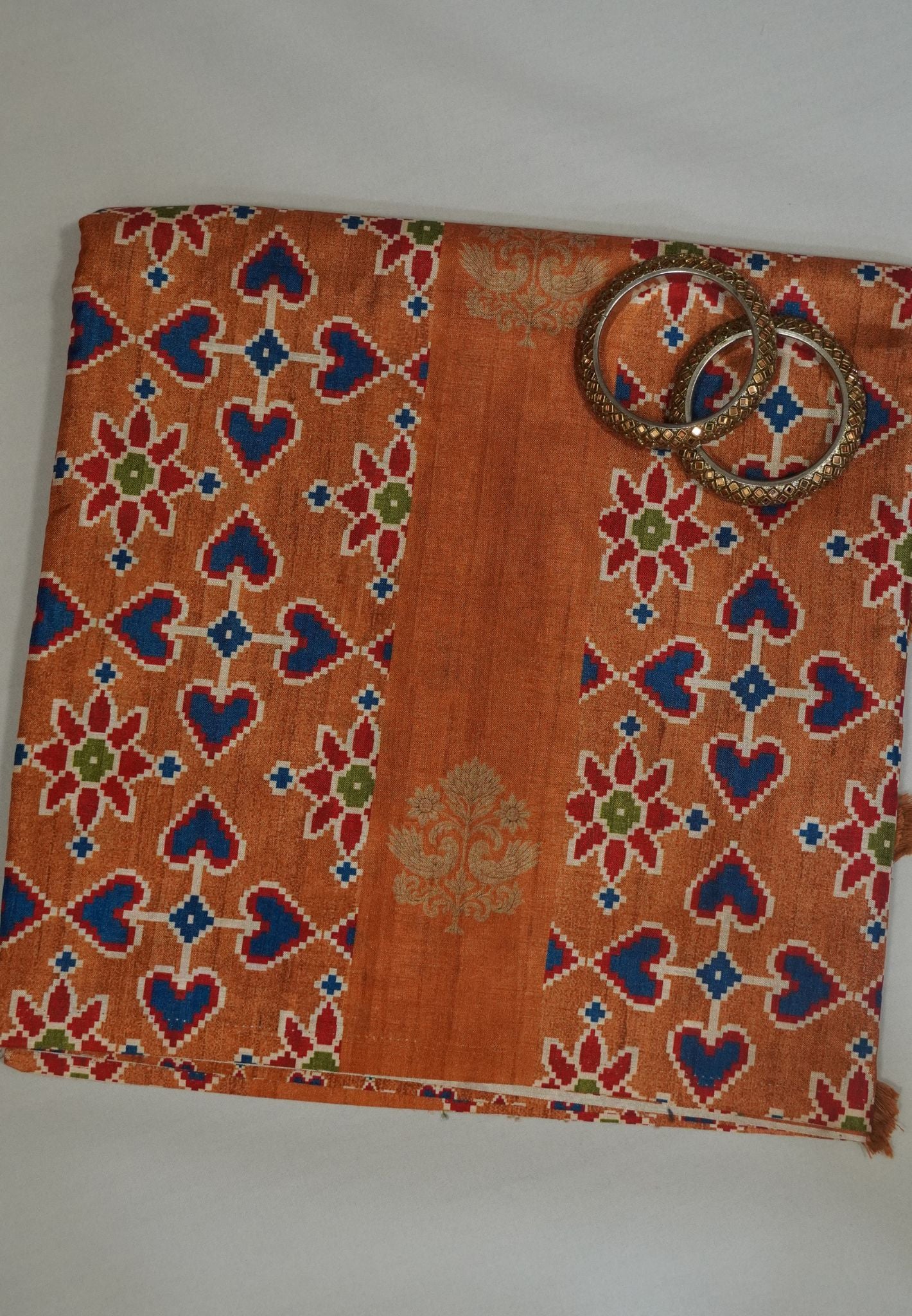 Soft Semi Tussar Saree -Mustard with Patola Print