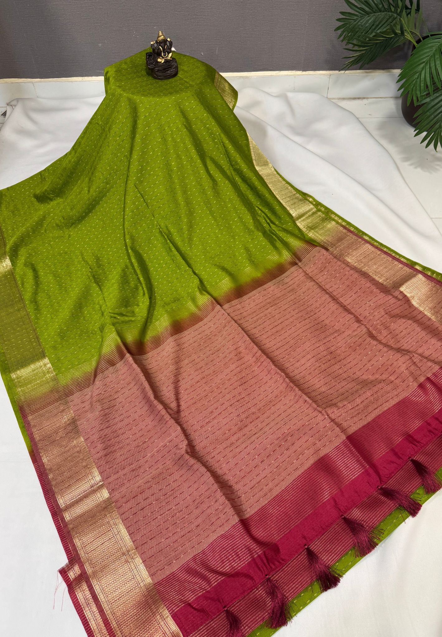 Semi Tussar Saree-Light Green with Zari Lines