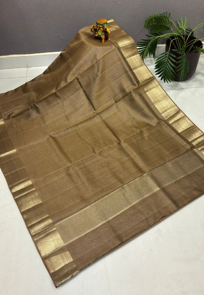 Mangalgiri Silk Saree-Dry Leaf Green in Fine Check Zari Border