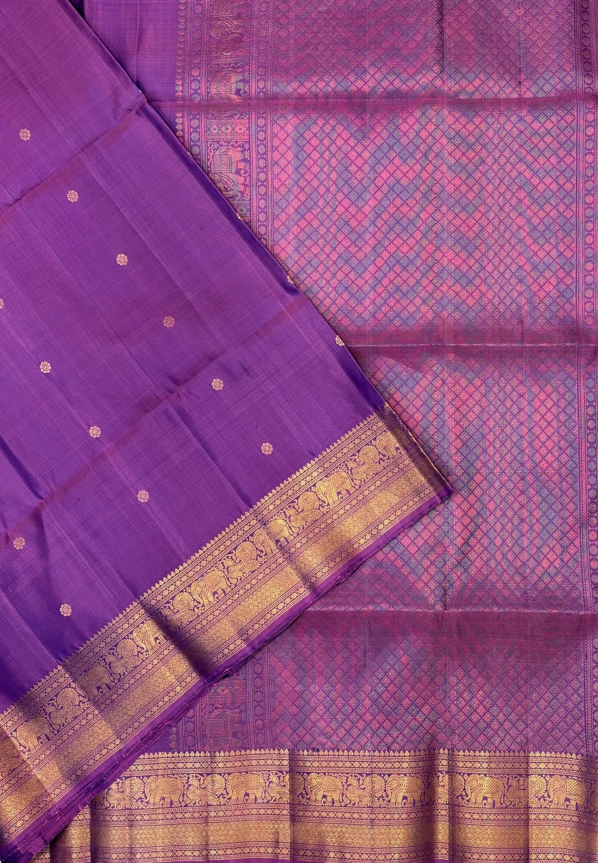 Pure Kanchipuram Silk Saree-Lavender In Gaja Floral Zari Border