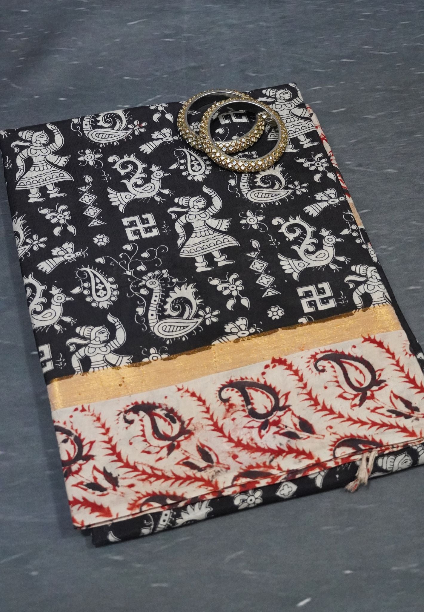 Kalamkari Silk Saree - Black